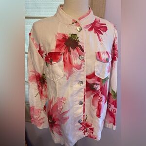 Chico's Pink and White Floral Button Down Shirt